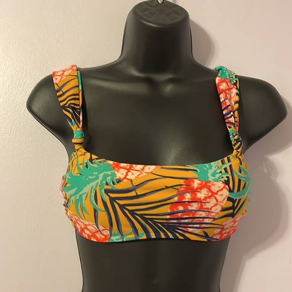 Aerie Yellow Orange Pineapple Tropical Wide Strap Scoop Bikini Top size M - Picture 1 of 13